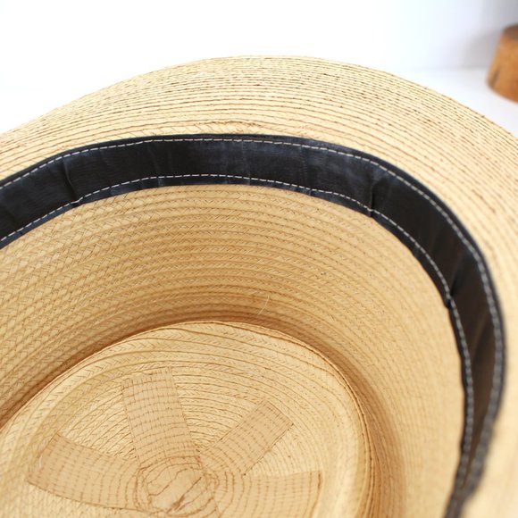 Vintage 1950s 1960s Straw Cowboy Hat Gambler Crown Mid Brim Cream Beige - Picture 12 of 12